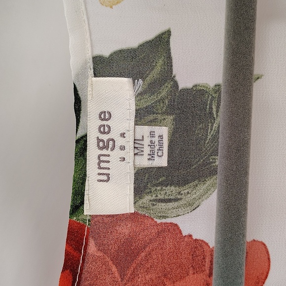 Umgee Floral Sheer Duster Size Medium Large Pink Red Raw Hem - Picture 5 of 8